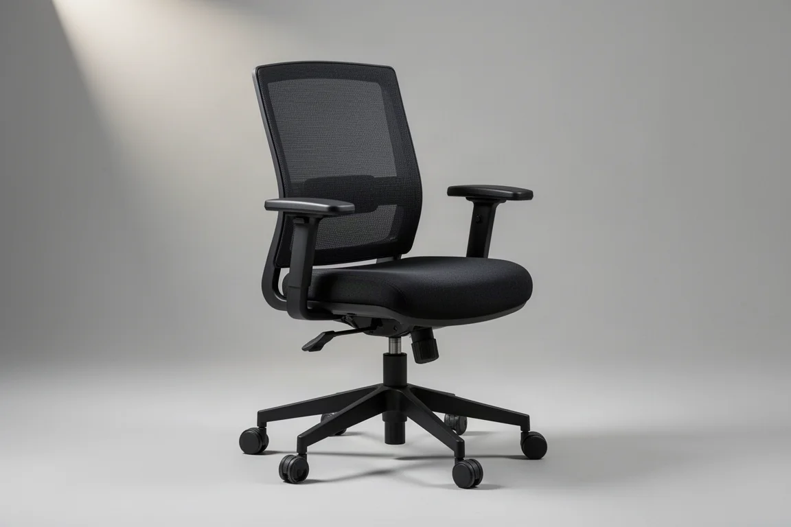 Steelcase Bodie and Zillow office chairs side by side on concrete floor