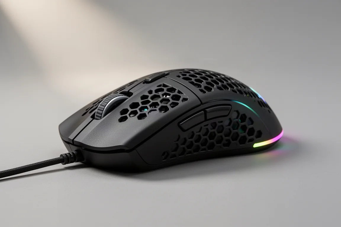 SteelSeries Aerox 3 Gen 2 遊戲滑鼠，蜂窩狀外殼，灰色背景