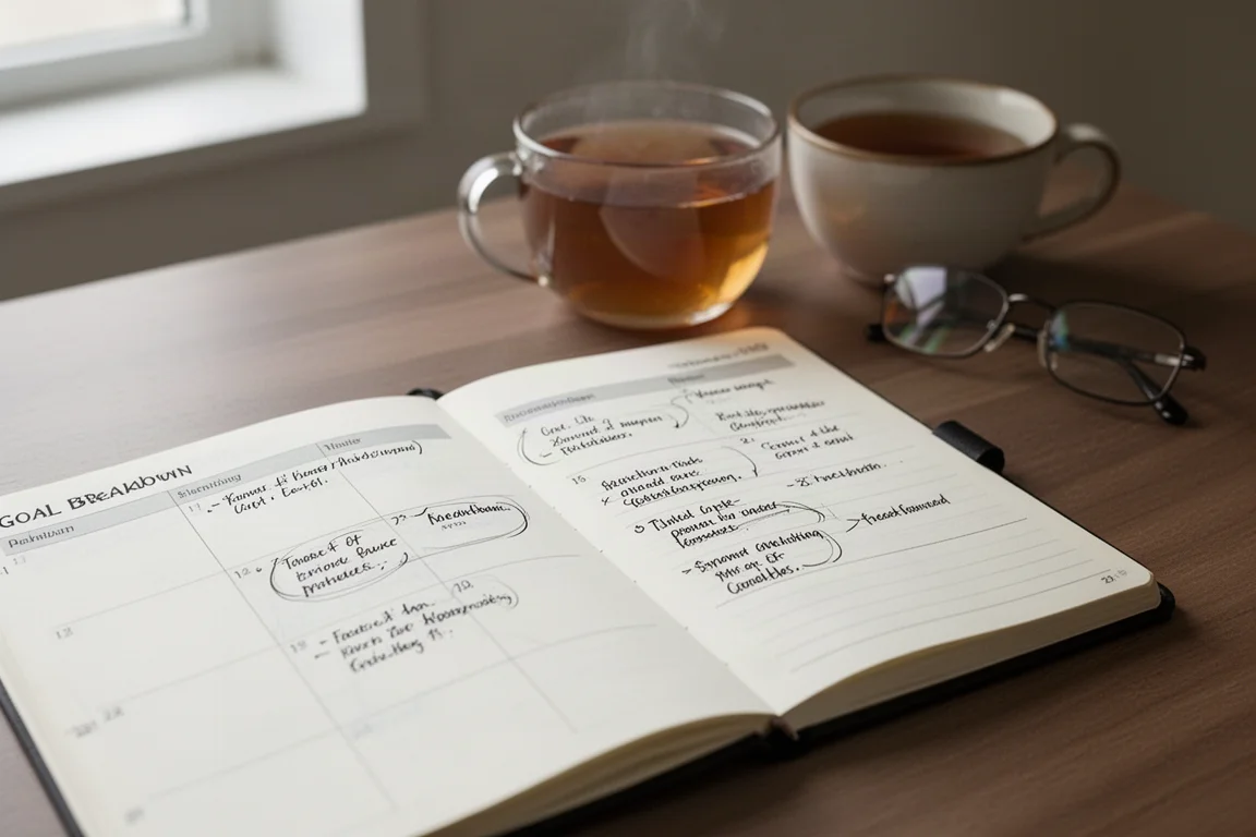 Open planner met een doelenpagina met handgeschreven notities