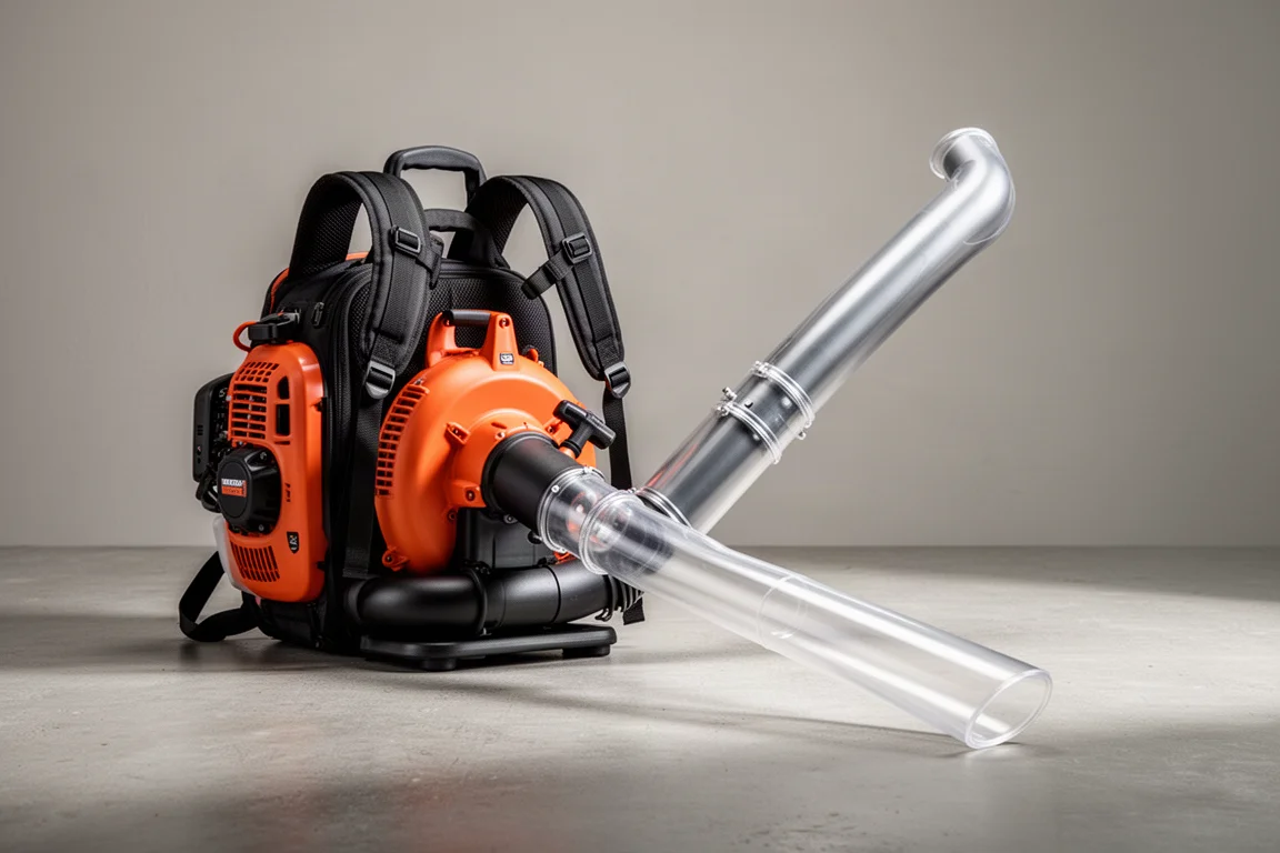 STIHL BR 800 X backpack blower standing upright with padded straps and blast tube
