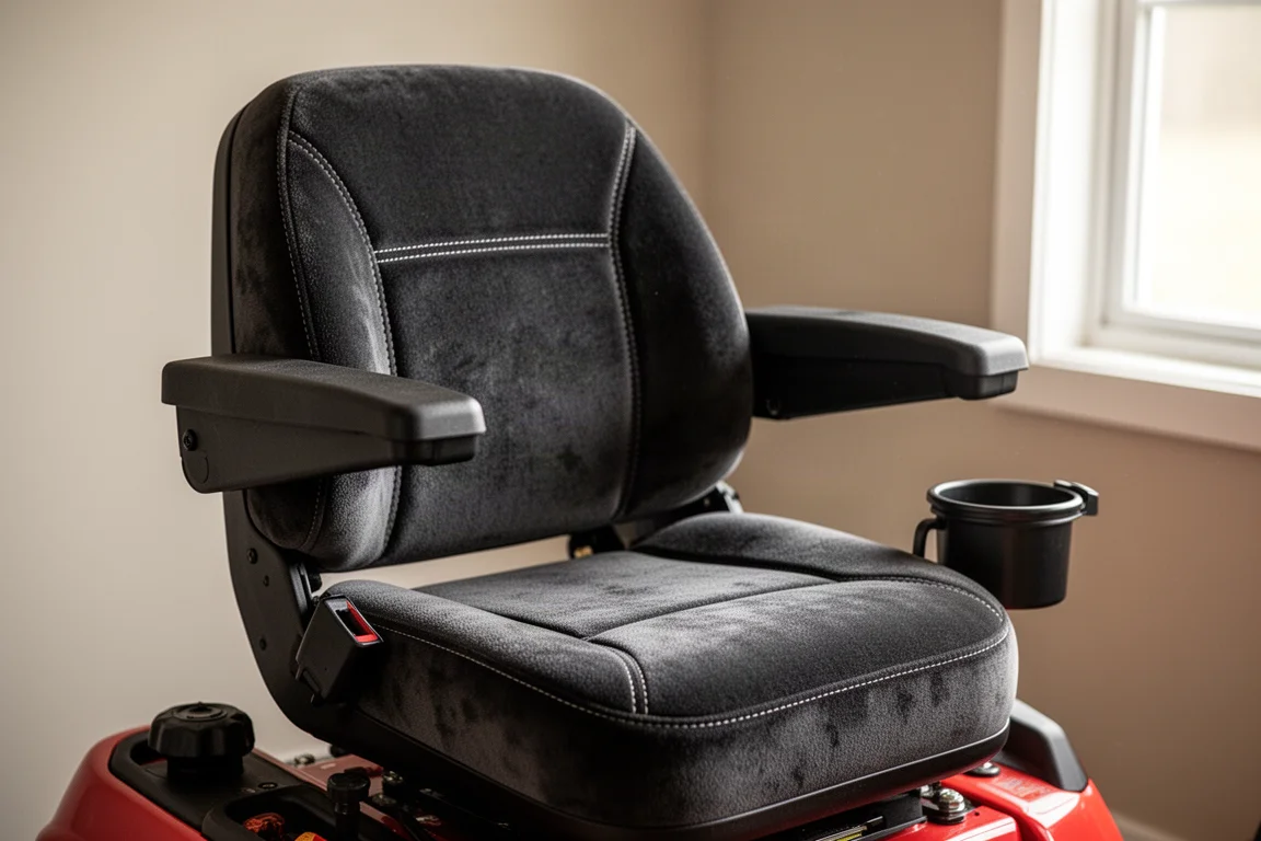 Asiento del operador con apoyabrazos y portavasos con luz suave