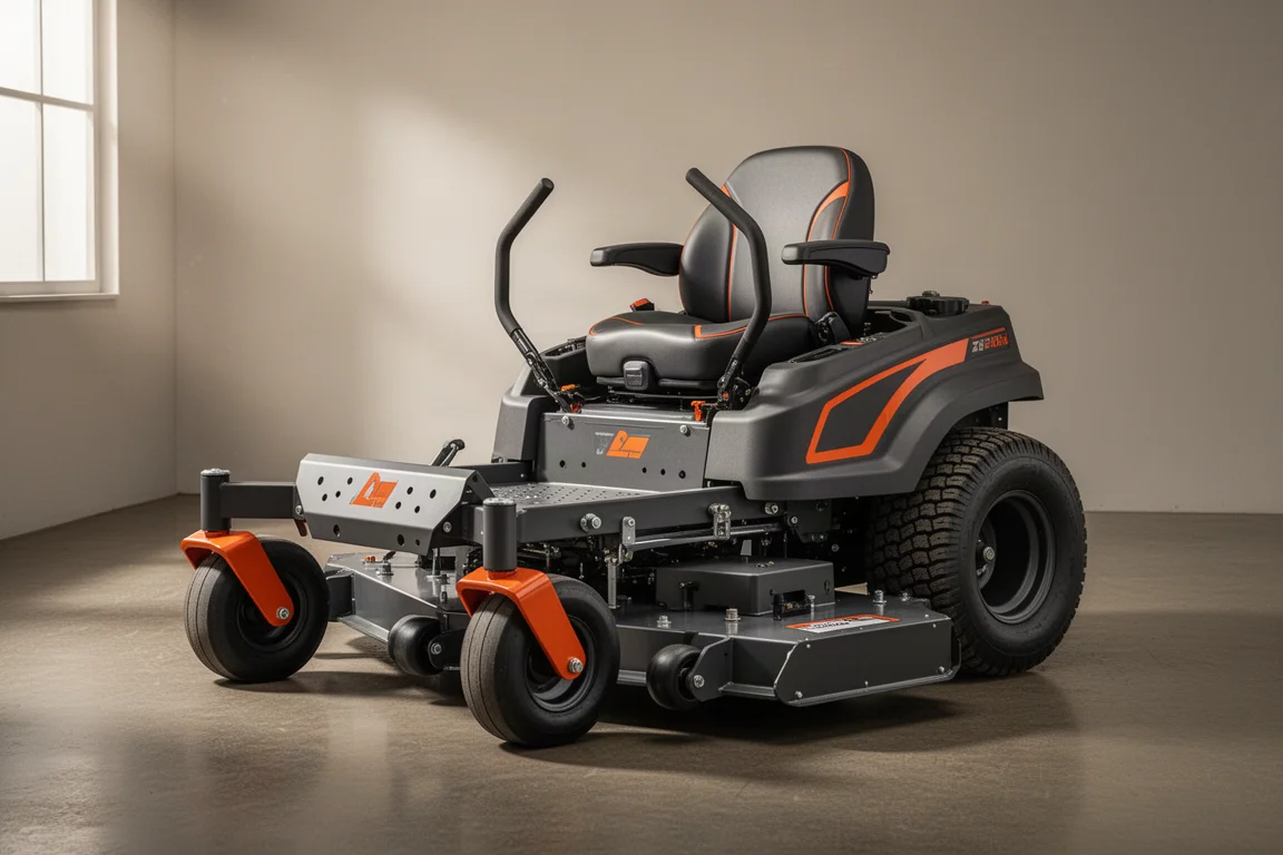Stihl RZ 760i commercial zero turn mower on a concrete shop floor