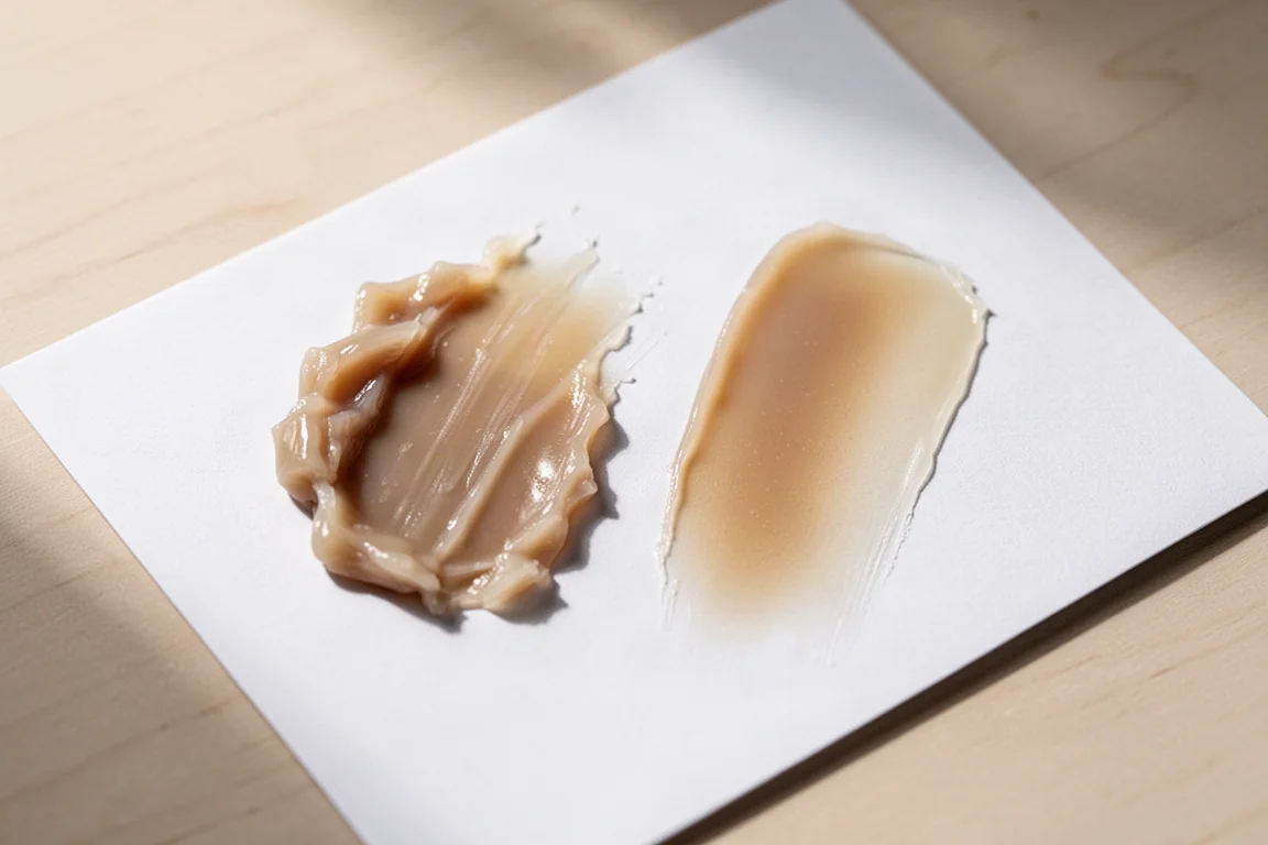 Two blended wax swatches side by side showing different blending quality