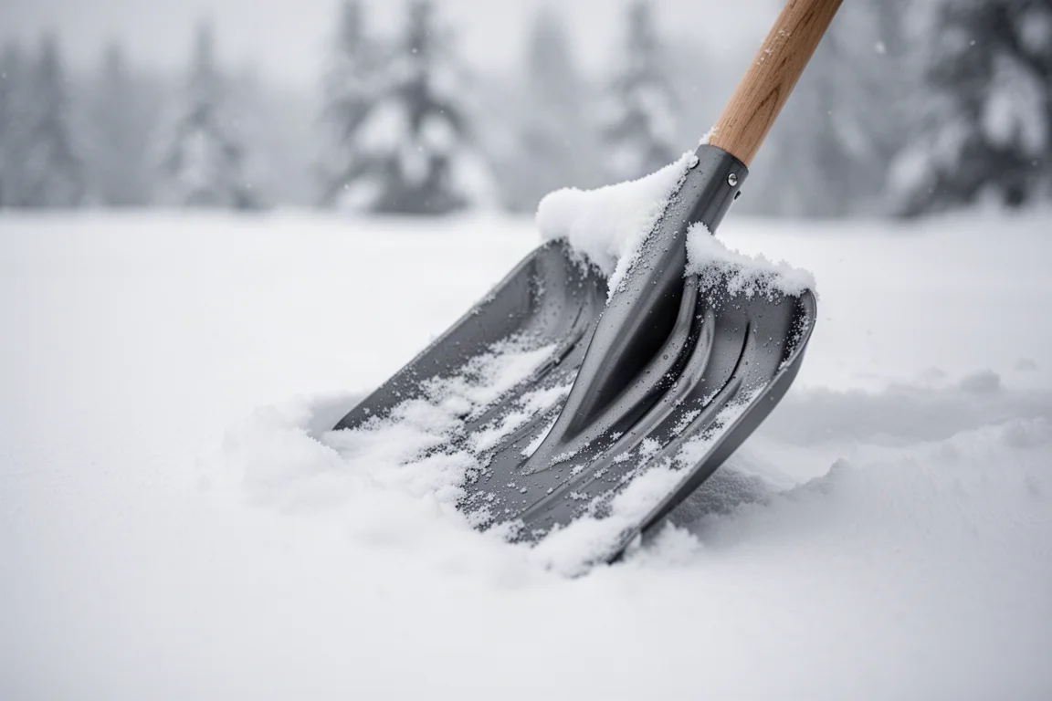 Närbild på en skidspets som pressar fram genom djup snö med lätt sno