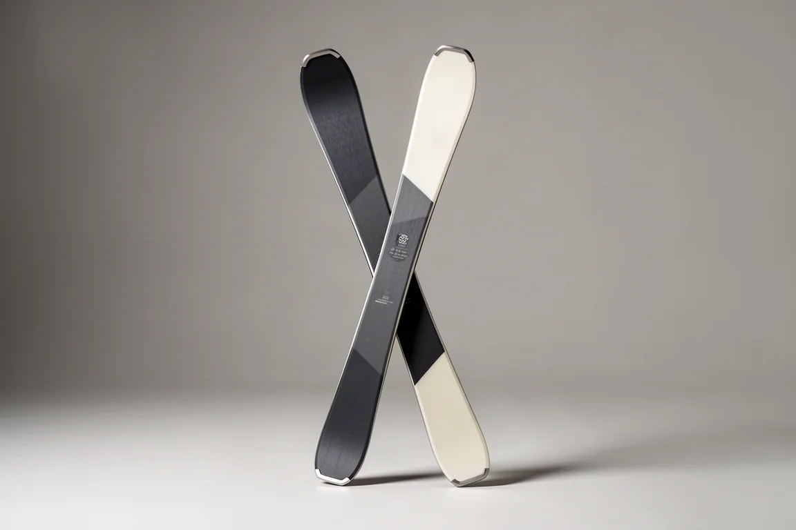 Pair of all-mountain skis with 88 mm waist standing on a neutral grey backdrop