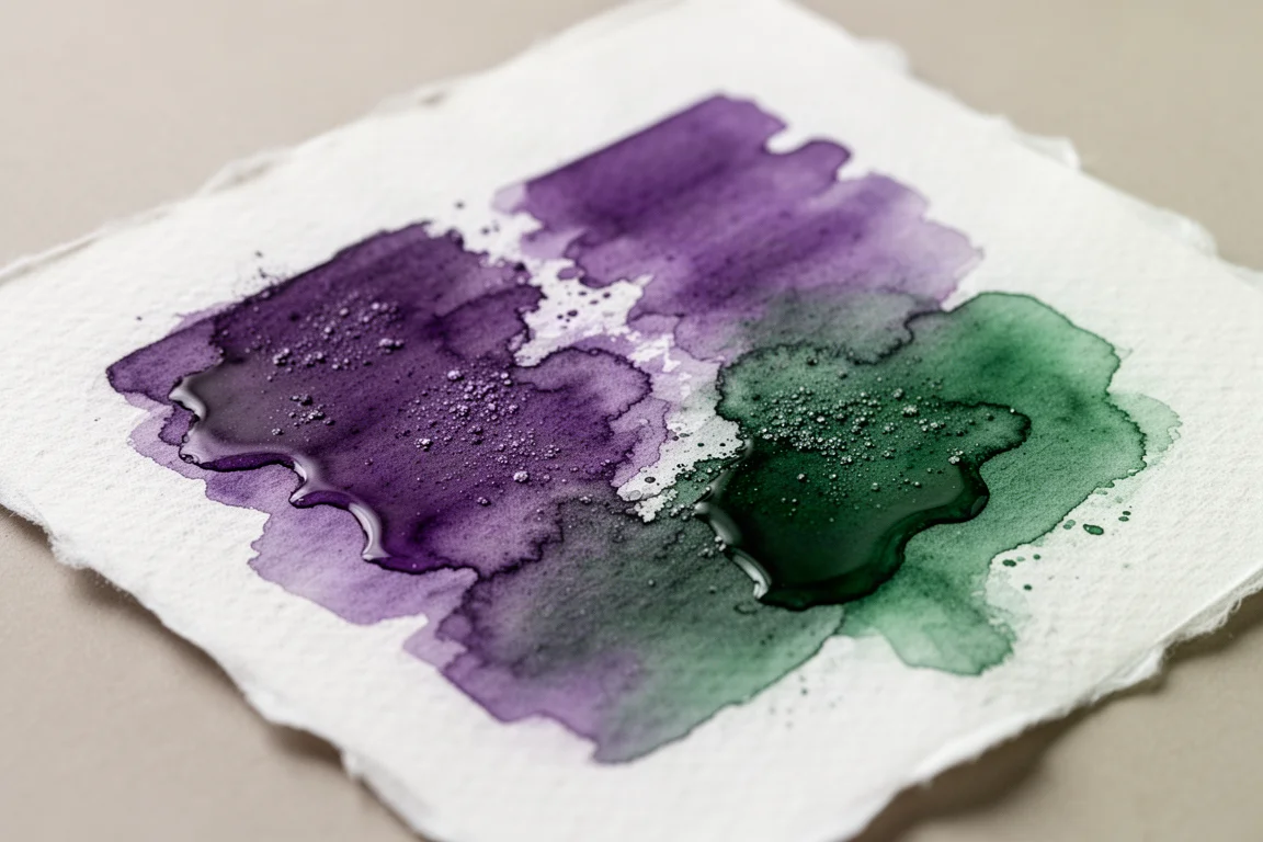 Aquarelstroken die uitlopen op textuurrijk 100% katoenpapier