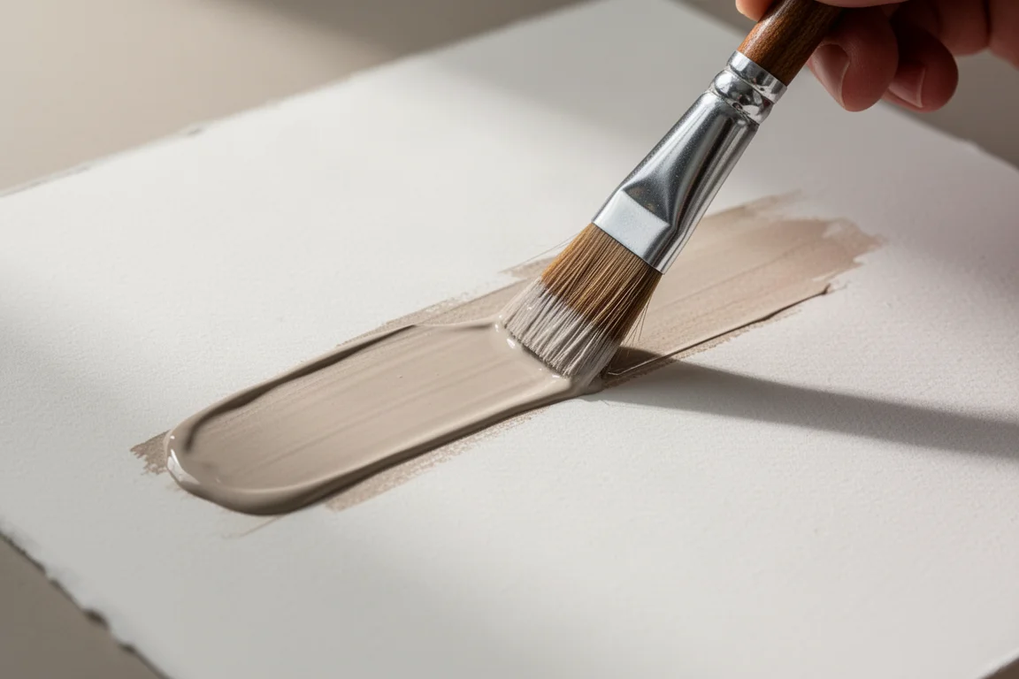 Transparante gouache aangebracht op katoenpapier met een synthetisch penseel