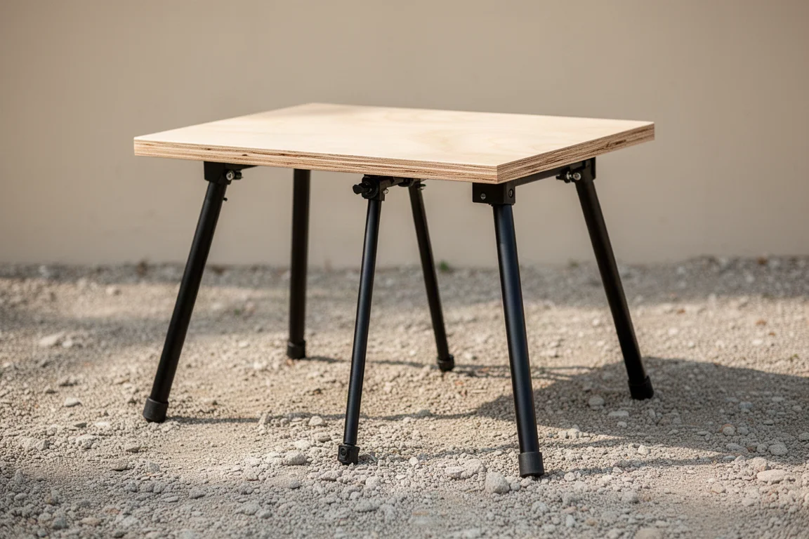 屋外の砂利に設置された保護コーティング付きトップの射撃ベンチ