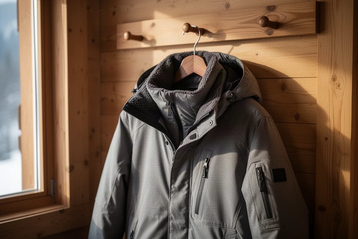 Bordo dei pantaloni da sci con ghettа e rinforzo in Cordura sopra uno scarpone da sci