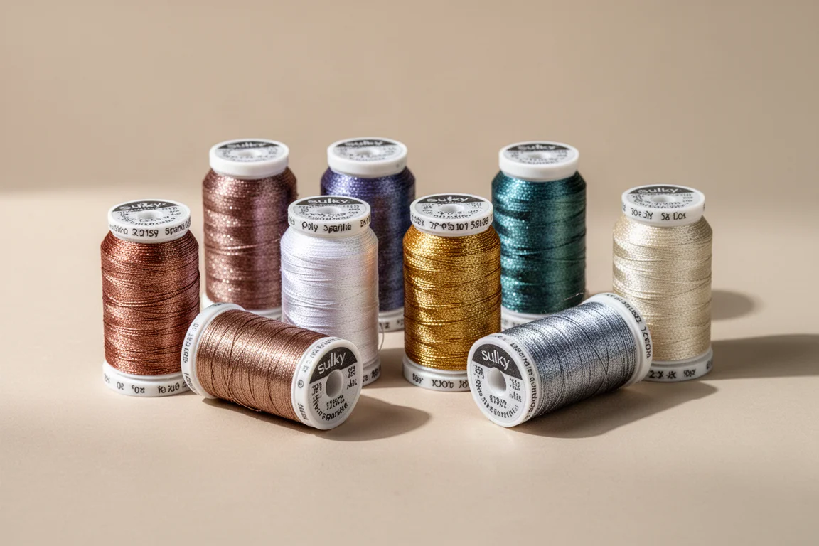 Blandade Sulky Poly Sparkle metallic-trådrullar i flera färger