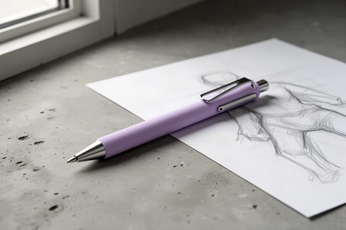 Sun-Star Metacil Light Knock Bleistift auf Beton neben Skizzenpapier liegend