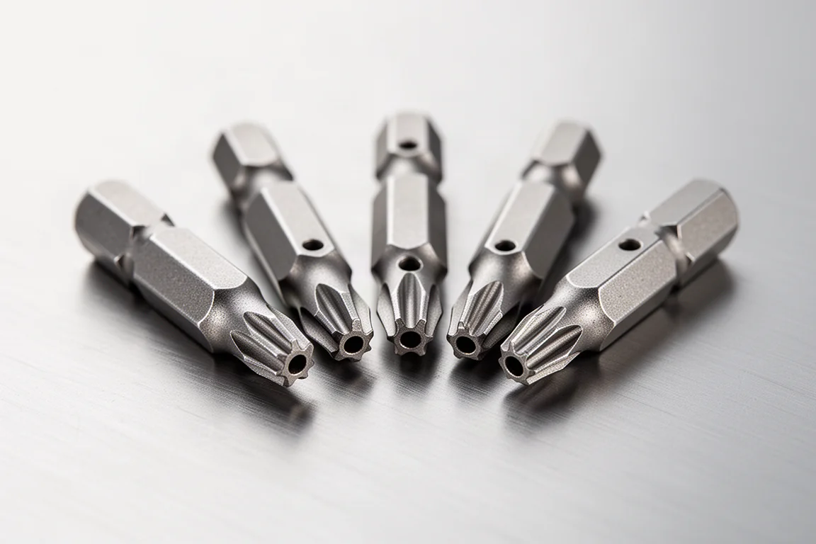 Profilés d'embouts de sécurité, dont Torx et spline, en macro détaillée