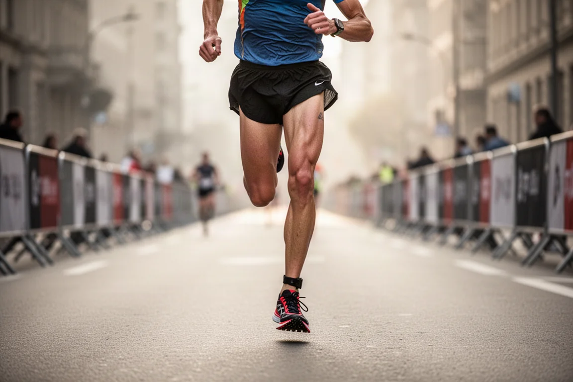 Runner racing along an open road during a road race