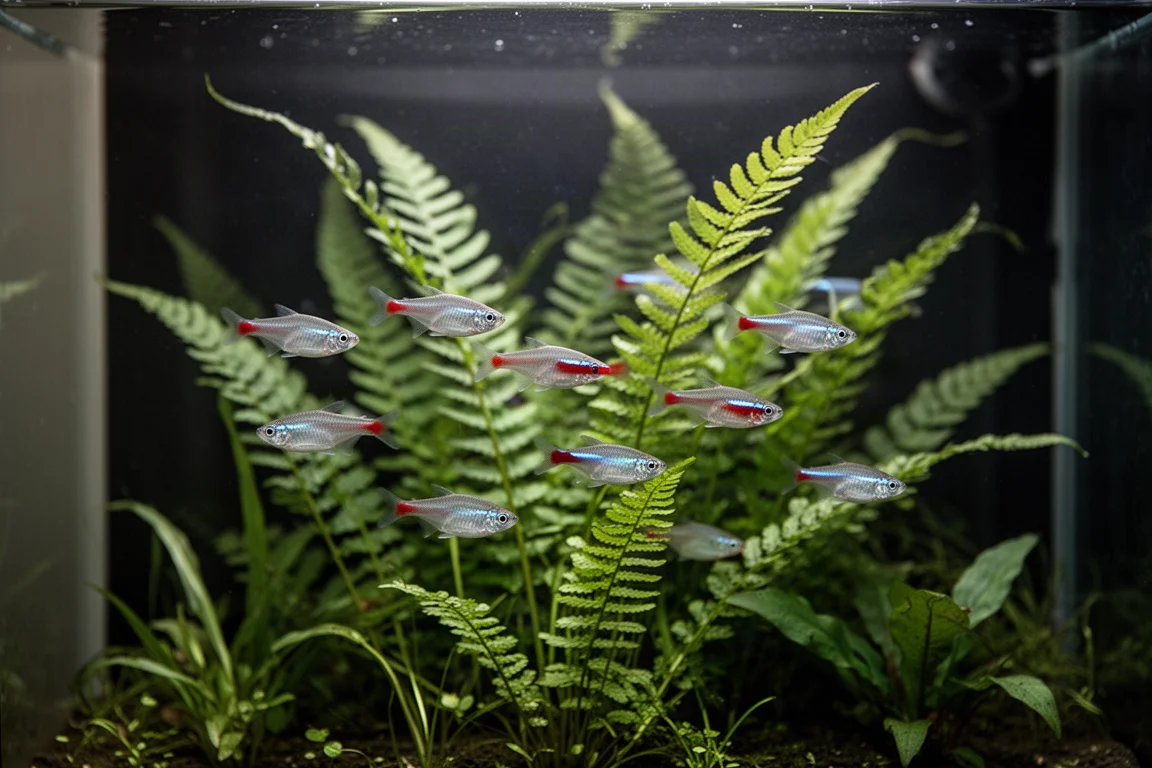 Aquascaping-Materialien auf Beton ausgelegt mit Steinen, Wurzeln und Pflanztöpfen