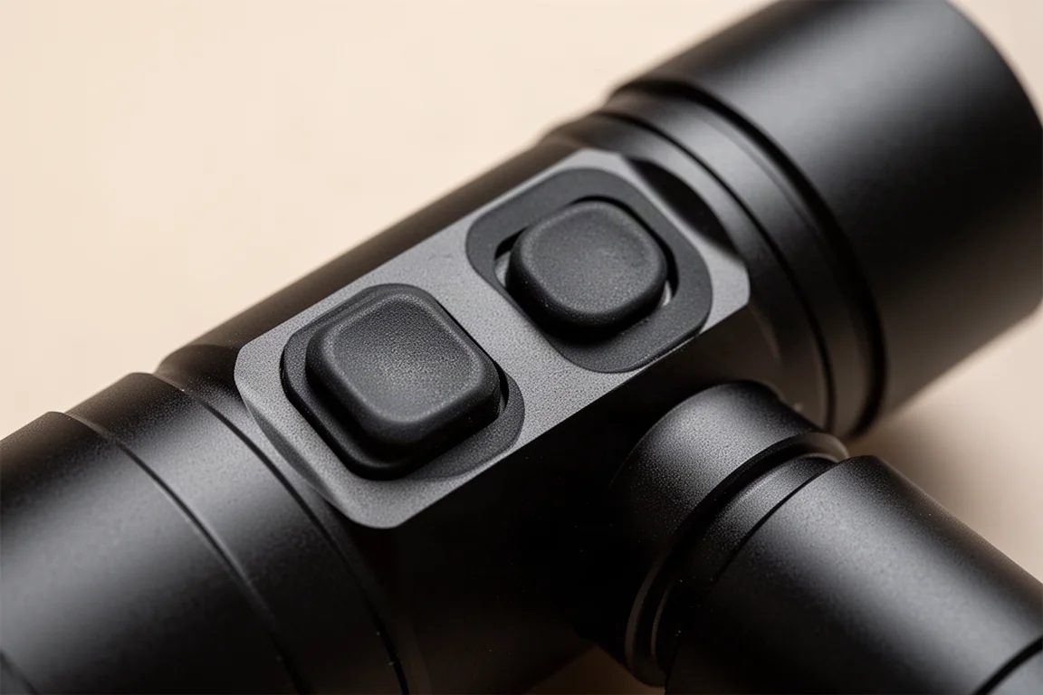 Close-up of flashlight tail switch and programming button