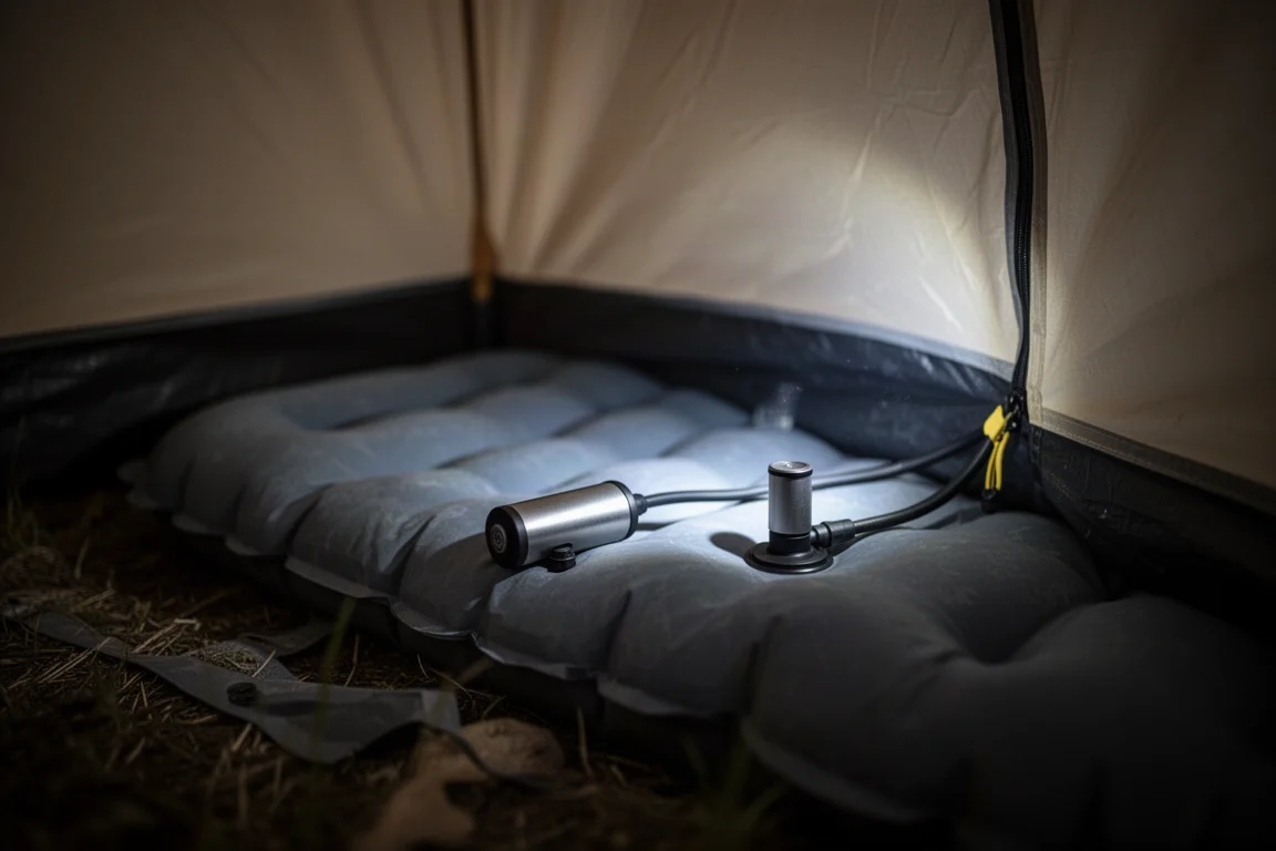Ultralight freestanding tent pitched on rocky alpine ground in wind