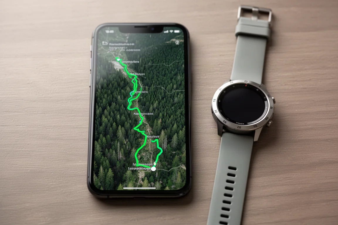 スマホ画面にきれいに表示された森林ランニングのGPSトラック