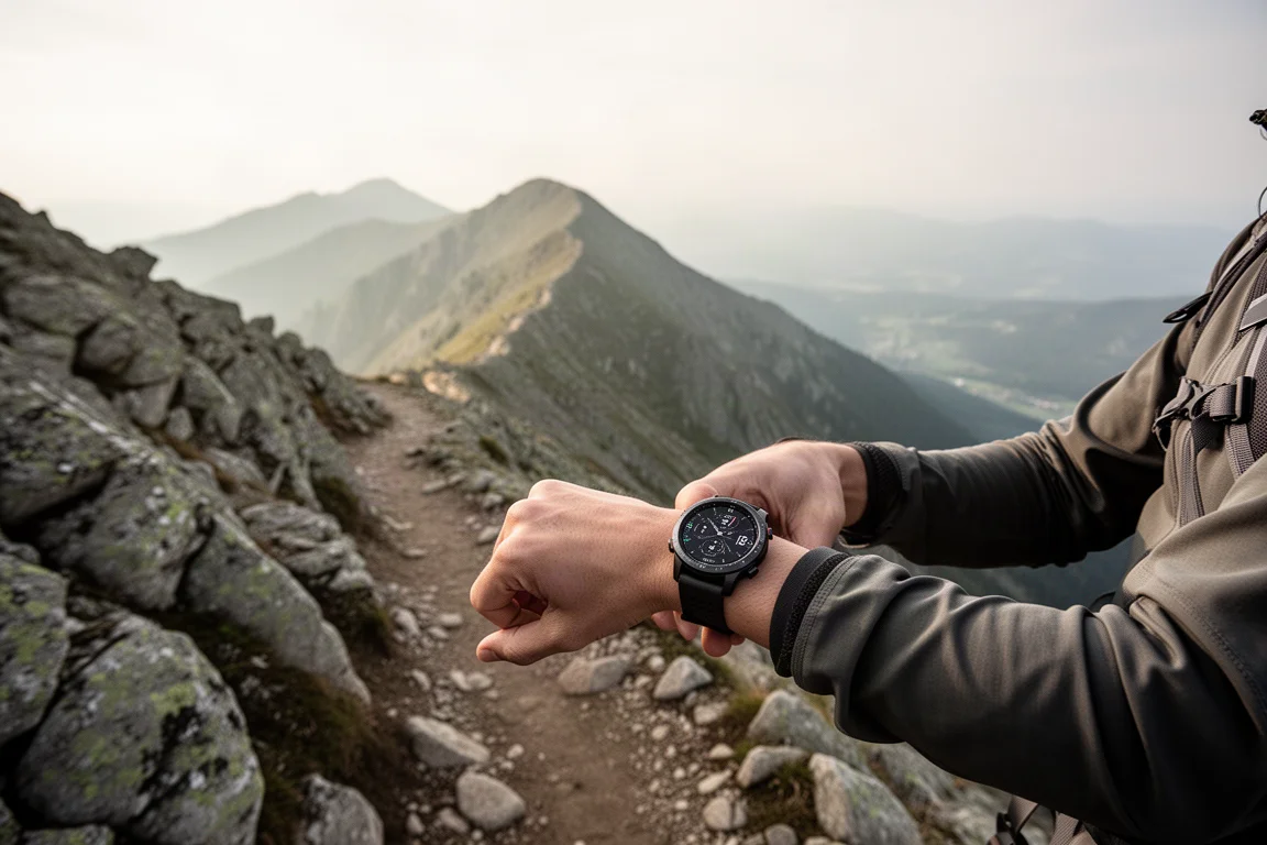 Suunto Race auf einem Schreibtisch mit hellem AMOLED-Zifferblatt