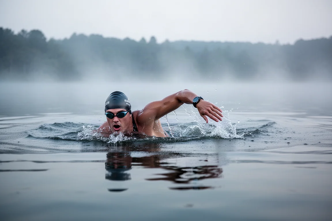 Swimmer sighting during an open water swim in calm early morning water