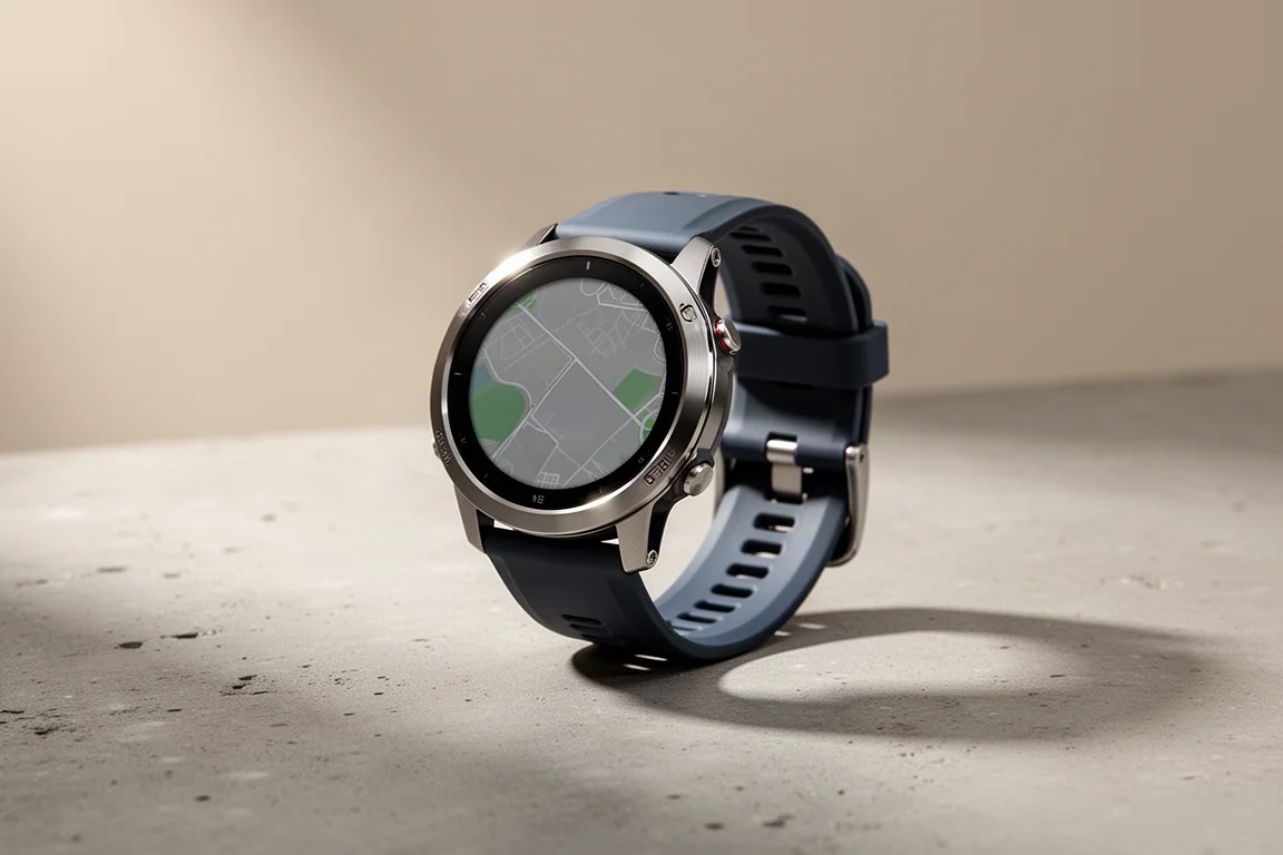Sportwatch Suunto Race S con cassa in acciaio inossidabile su una superficie di cemento