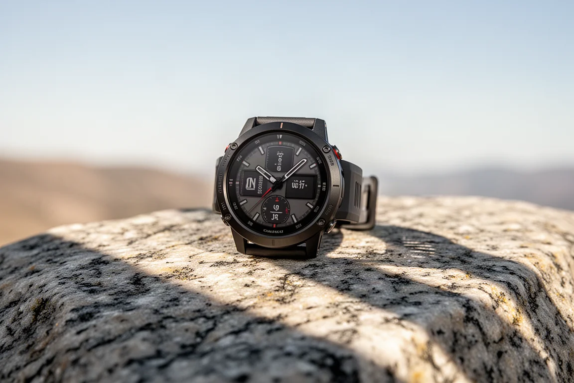 Solar geladenes Outdoor-Zifferblatt fängt auf einem Felsen Sonnenlicht
