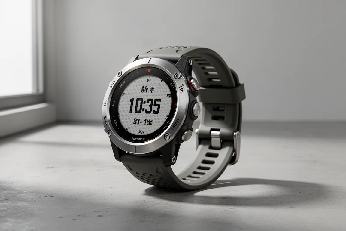 Suunto Vertical GPS watch with steel bezel on a concrete surface