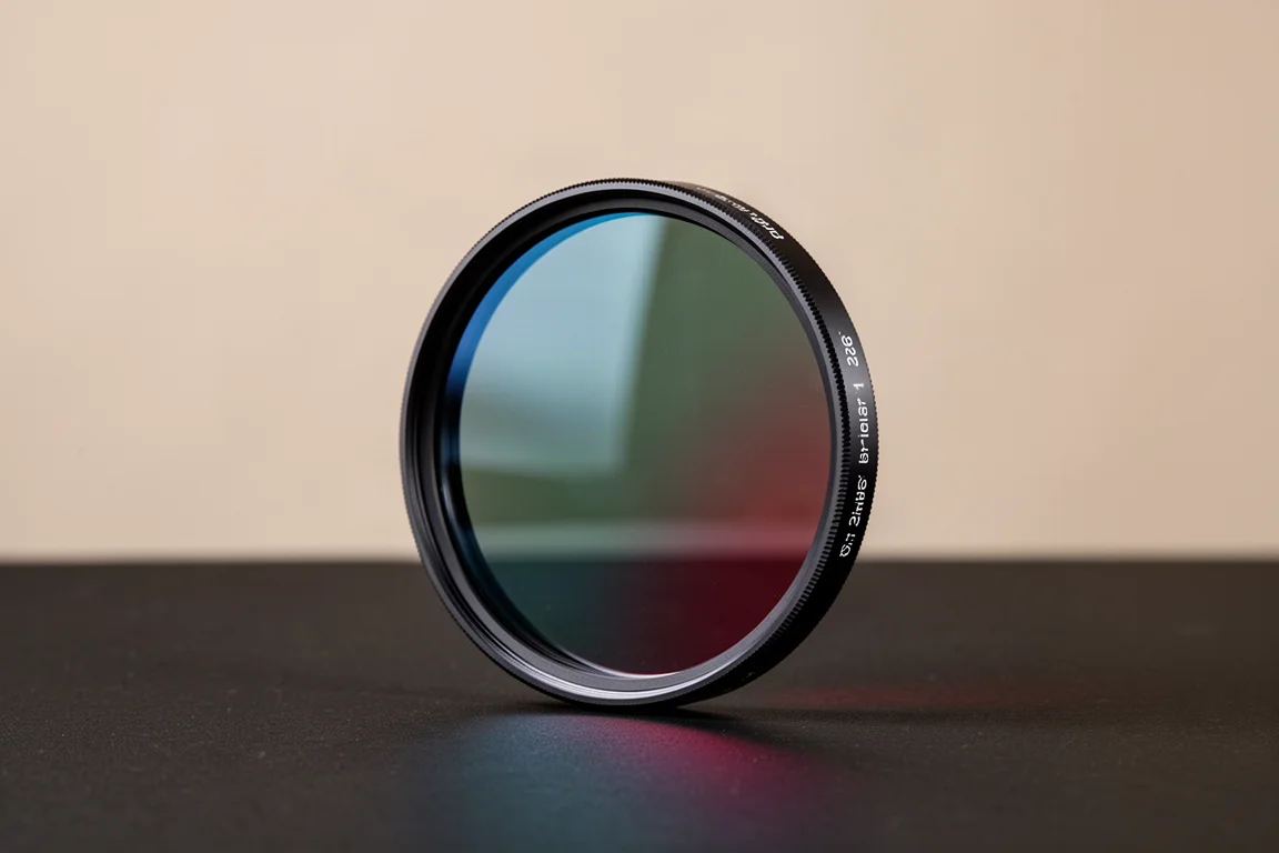 マットブラックの表面に虹色のガラス反射を映す SVBONY SV220 3nm 天体用フィルター