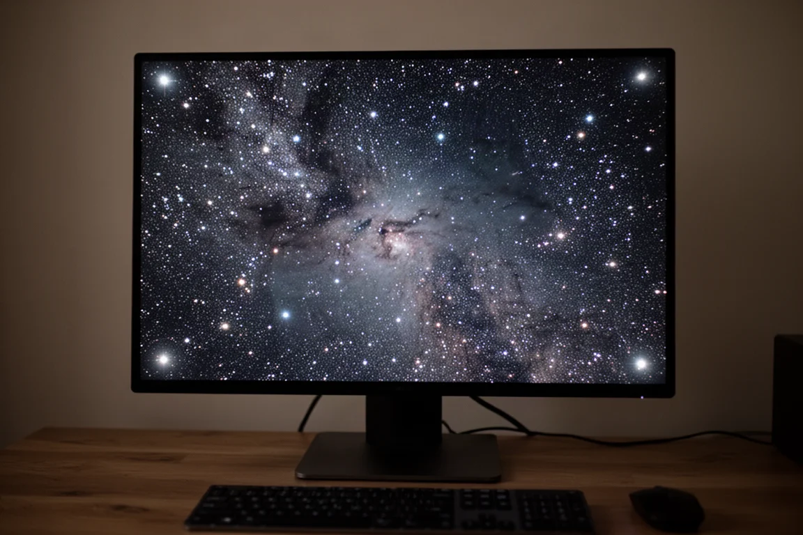 Imagen de campo estelar de astrofotografía que muestra estrellas redondas en todo el encuadre