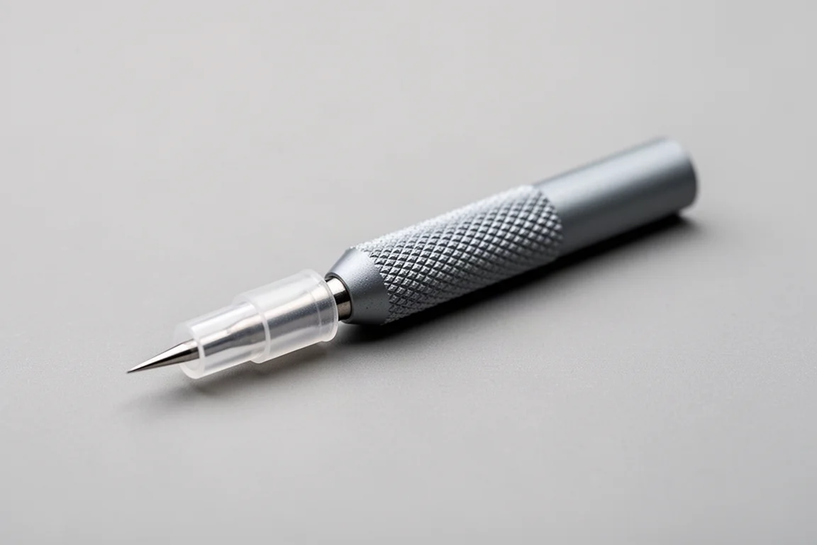 A pick tool with a small rubber cap covering its sharpened tip