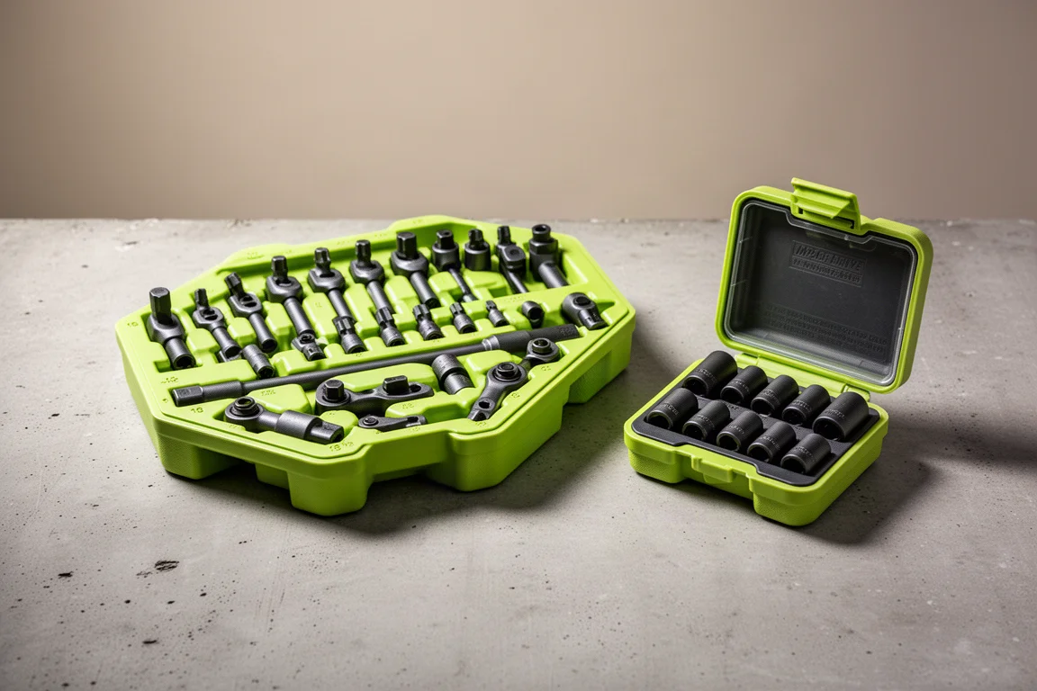 Two lime green Swan Lake impact accessory sets on a concrete workshop surface