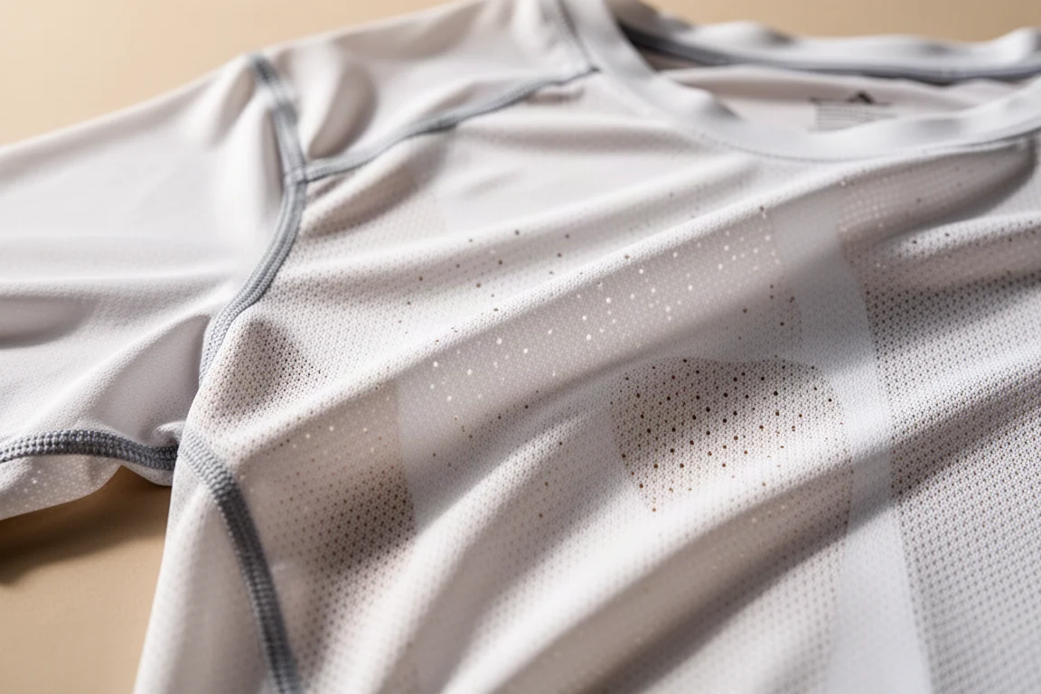 Pannelli in tessuto perforato traspirante su una maglia da running leggera