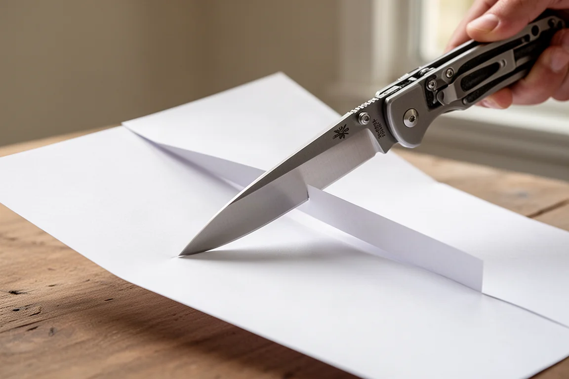 Zakmes dat in daglicht soepel door een vel papier snijdt