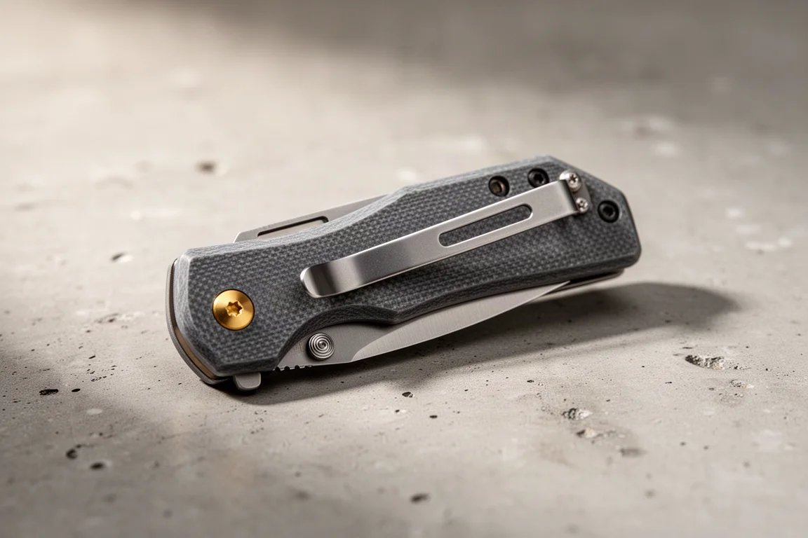 Klappbares Utility-Messer mit mattem G10-Griff und sichtbarem Taschenclip