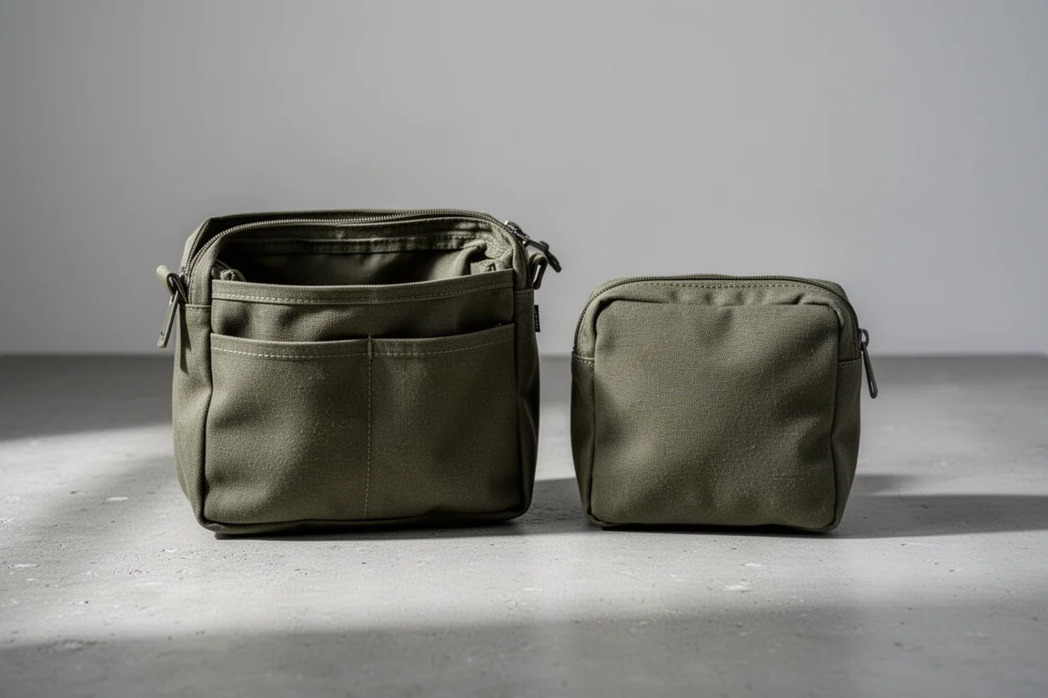 Two pouches of different sizes side by side for scale comparison