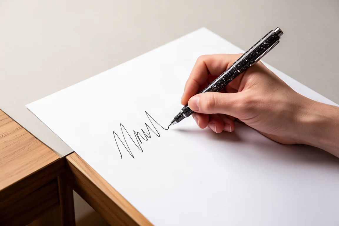 Esempio di scrittura con una penna roller fluida su carta bianca