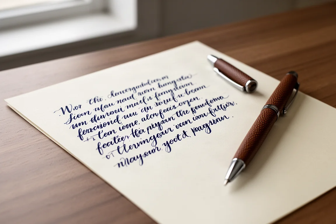 Échantillon d'écriture manuscrite sur papier montrant des traits d'encre rollerball fluides
