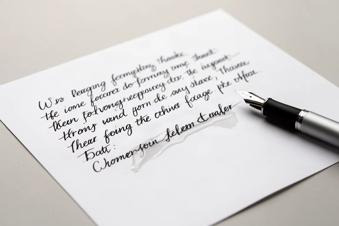Fresh handwriting sample in black ink on white paper