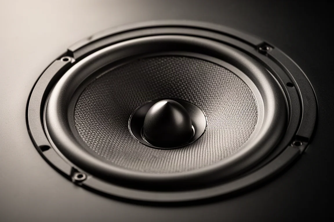 Close-up van een concentrische driver met een centrale dome-tweeter in een midwoofer