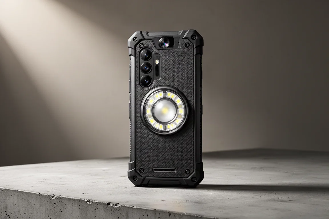 Tank 5 rugged smartphone standing upright on a concrete surface