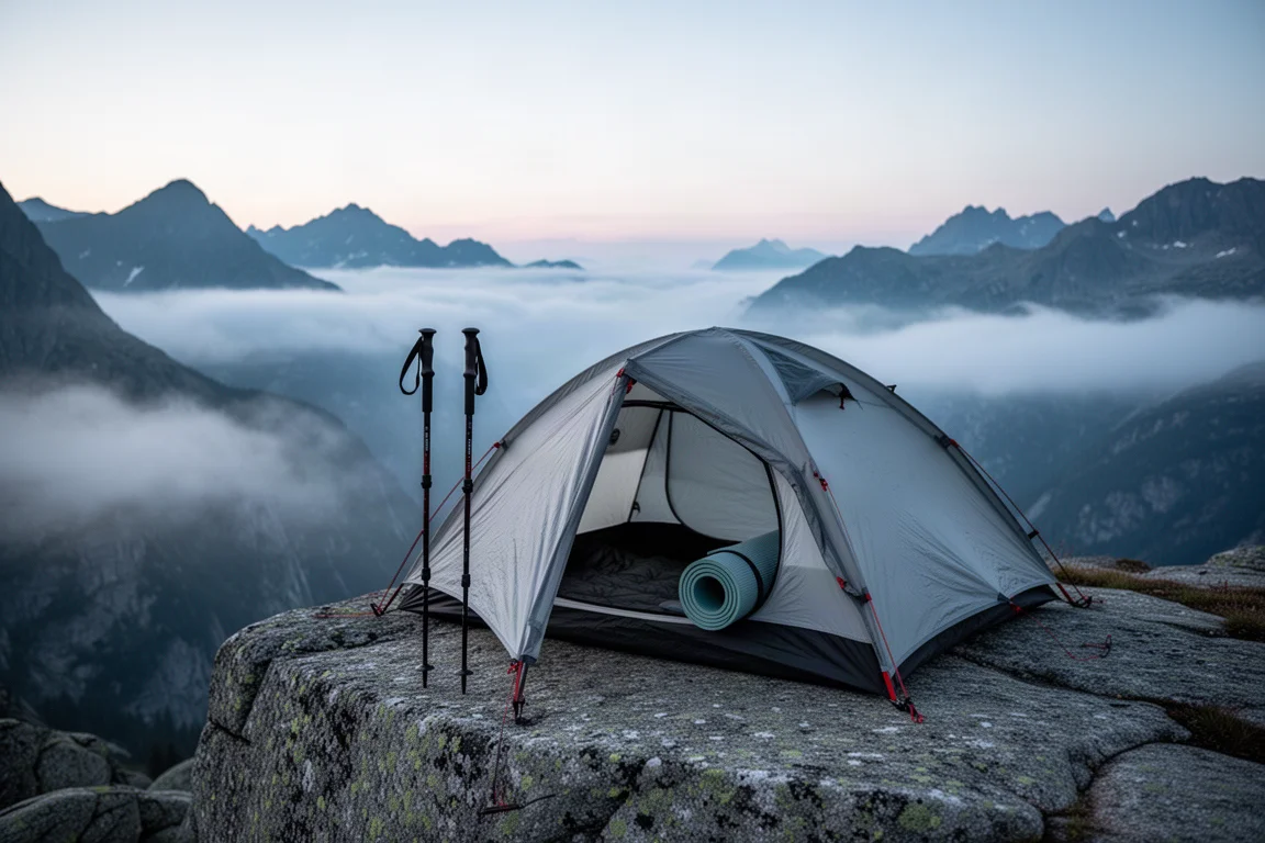 兩張寬版睡墊並排鋪在超輕量登山杖帳篷內