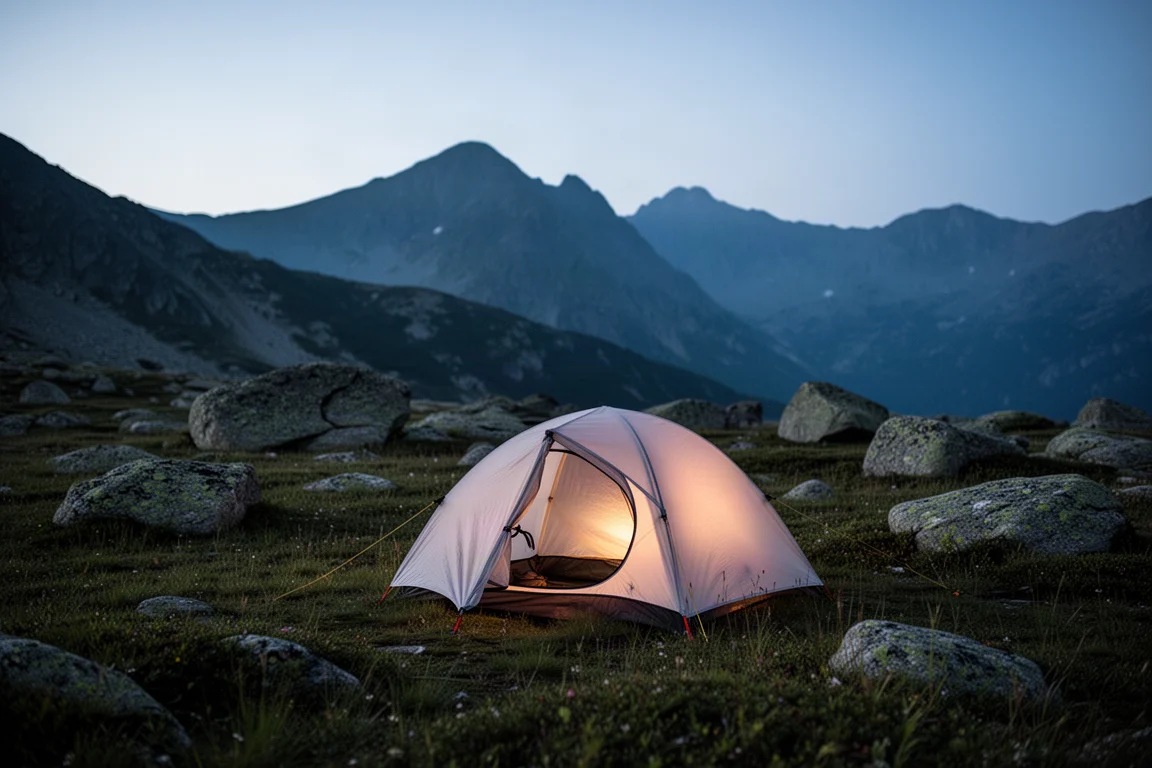 Paesaggio desertico d'alta quota all'alba con slickrock, foresta e creste alpine in lontananza