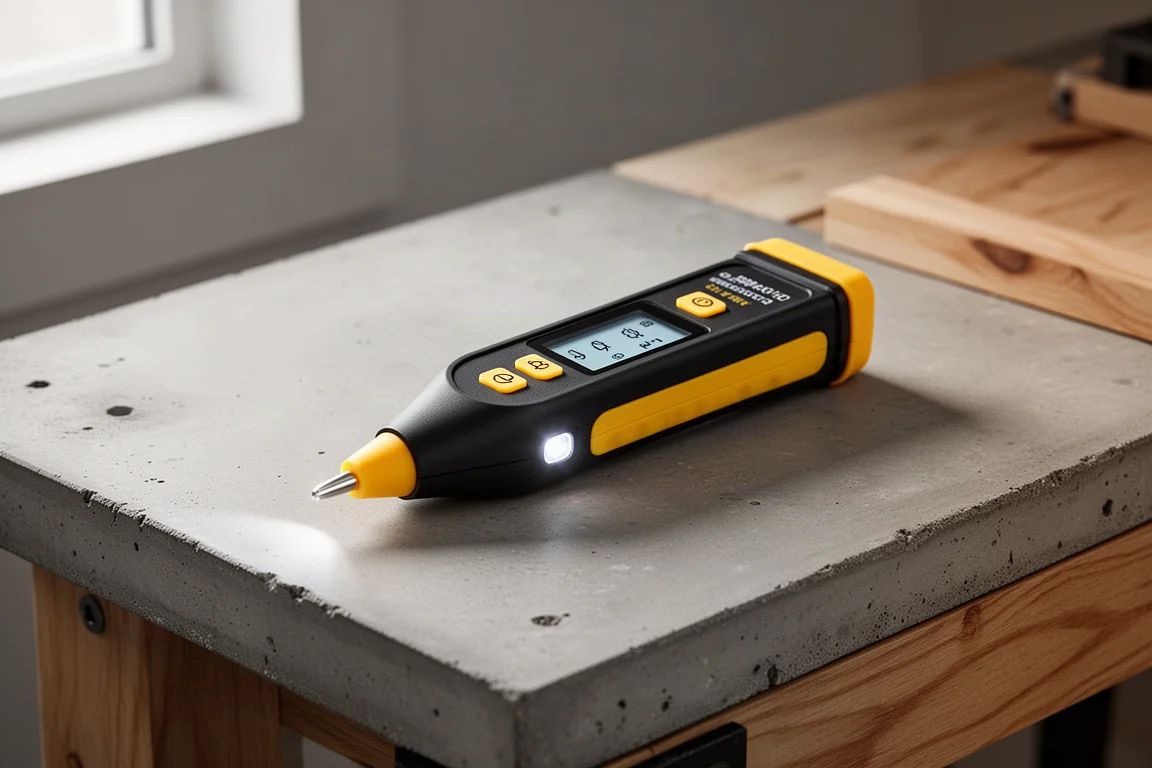 Tasman TN213 non-contact voltage detector pen with display on a workbench