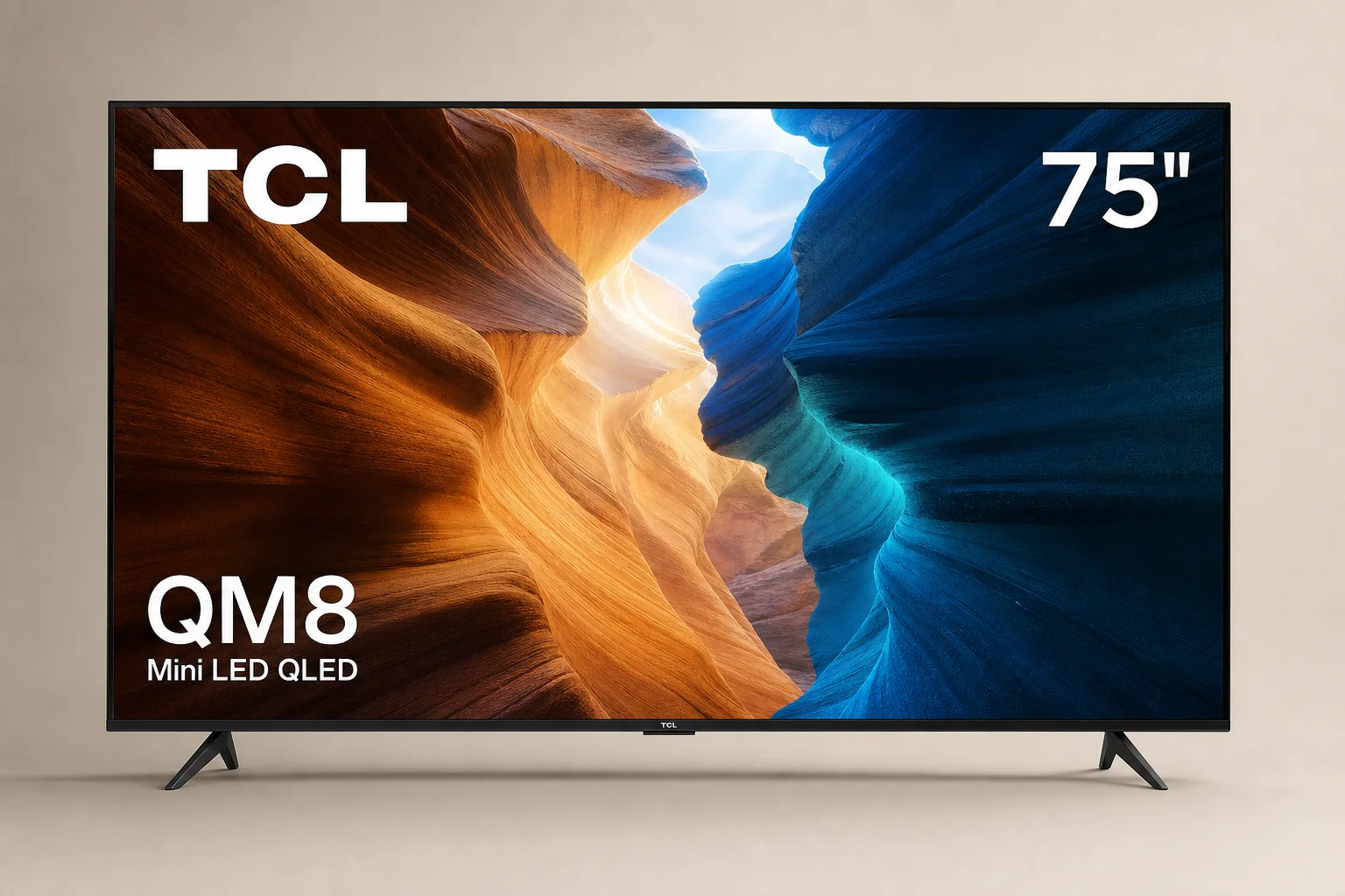 4K Blu-ray-Player und moderner Fernseher auf einem Metallregal bei sanfter Studiobeleuchtung
