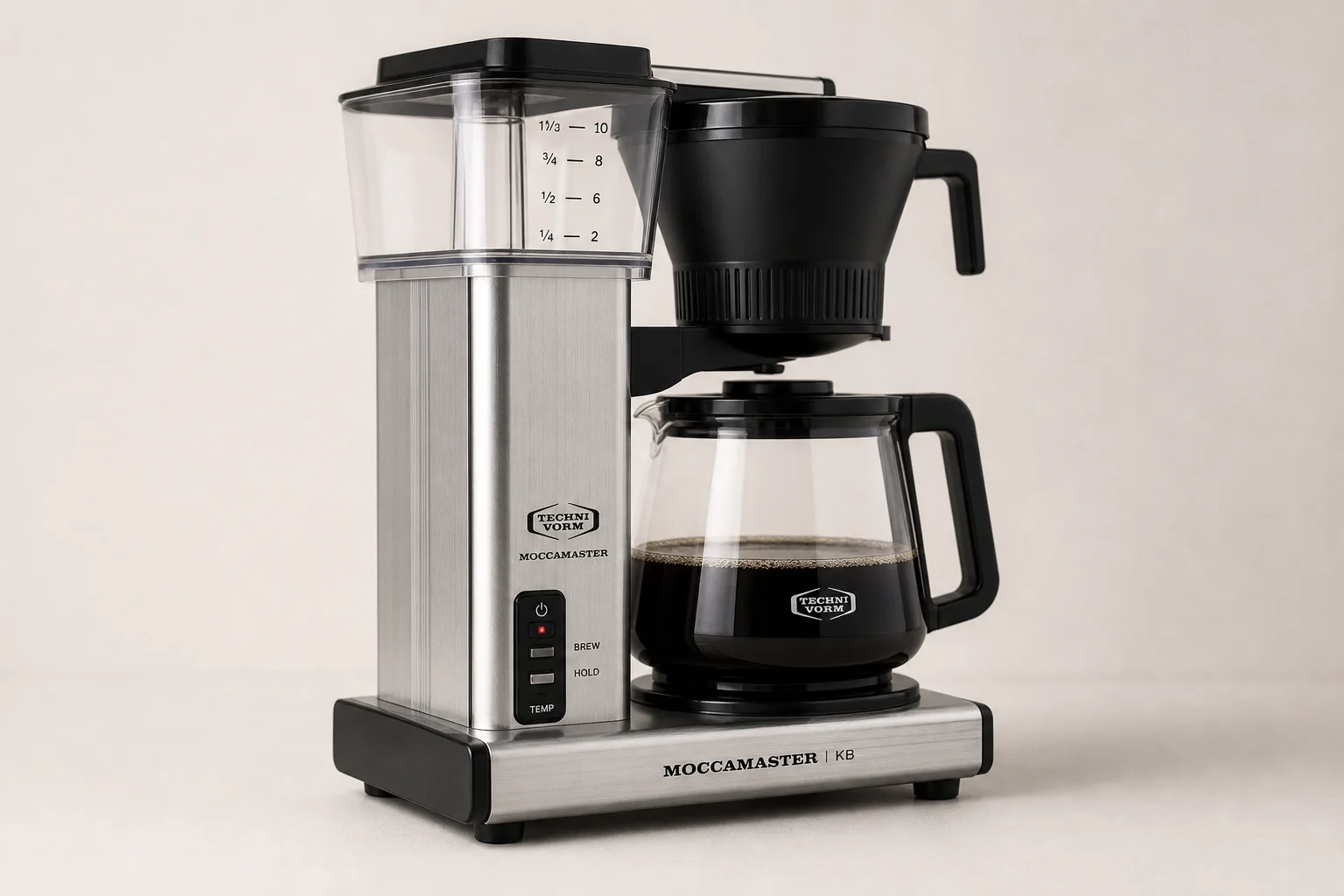 四台 Technivorm Moccamaster 咖啡機在素色背景前一字排開