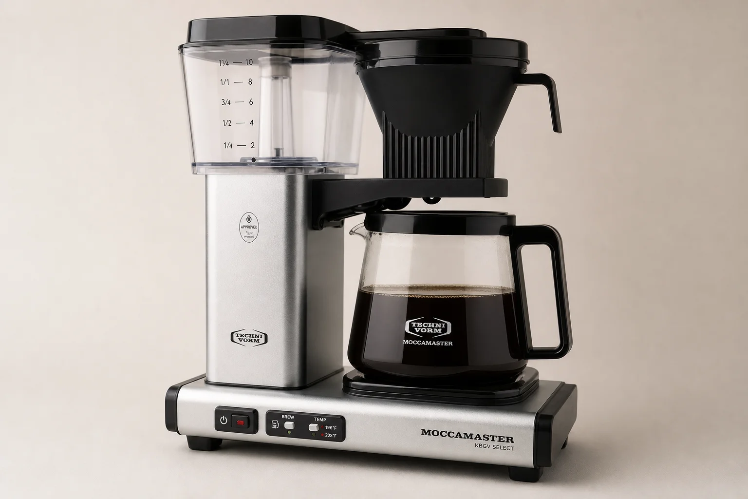 四台 Technivorm Moccamaster 咖啡機在素色背景前一字排開
