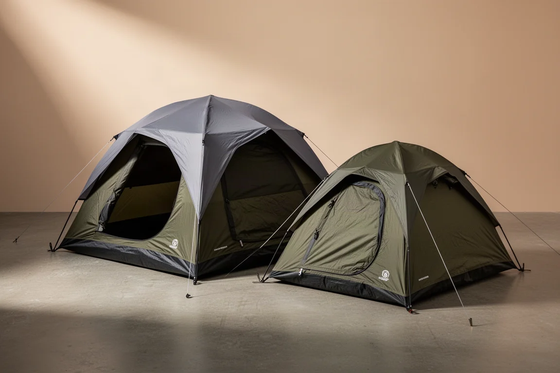 Teton Sports Vista two-person and Outfitter single-person quick tents pitched side by side
