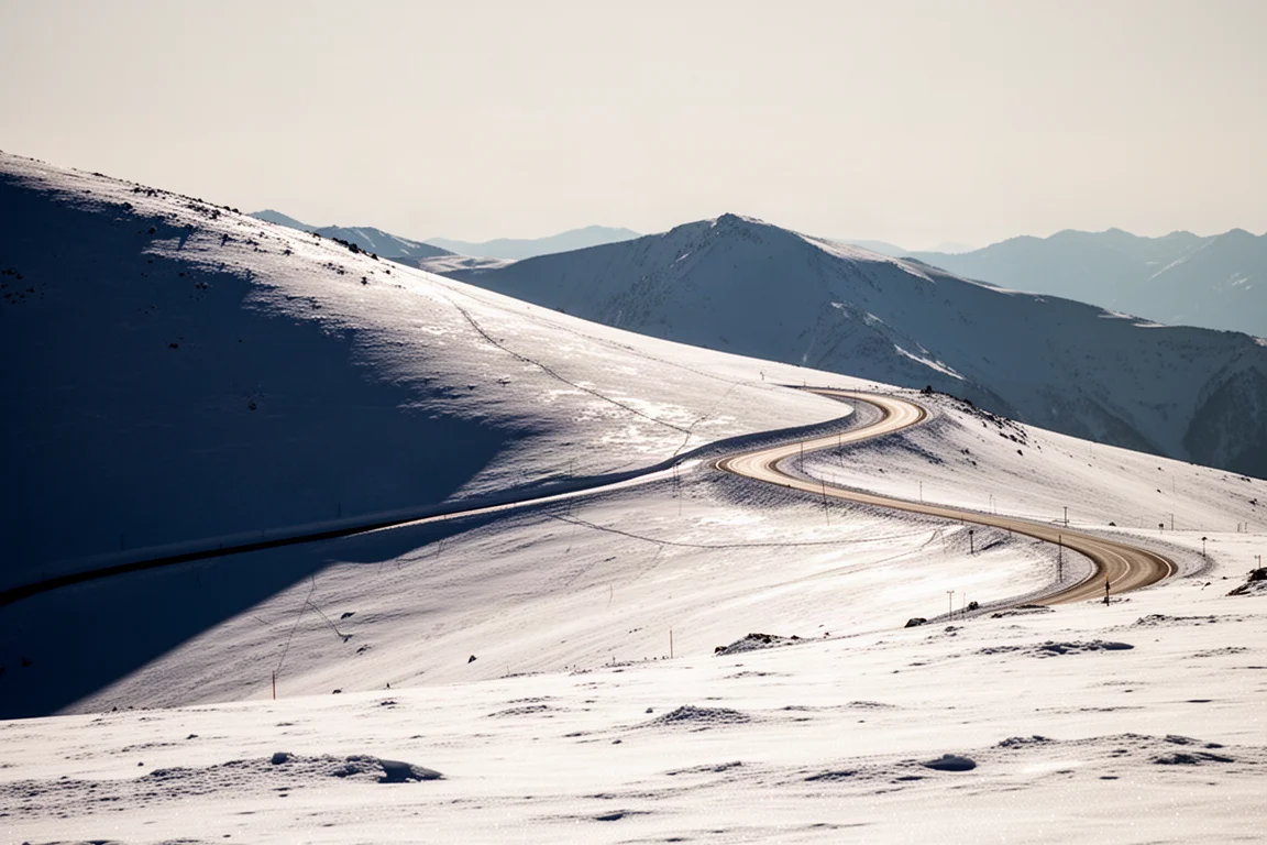 Snow-covered mountain slope with intense reflected sunlight across the surface