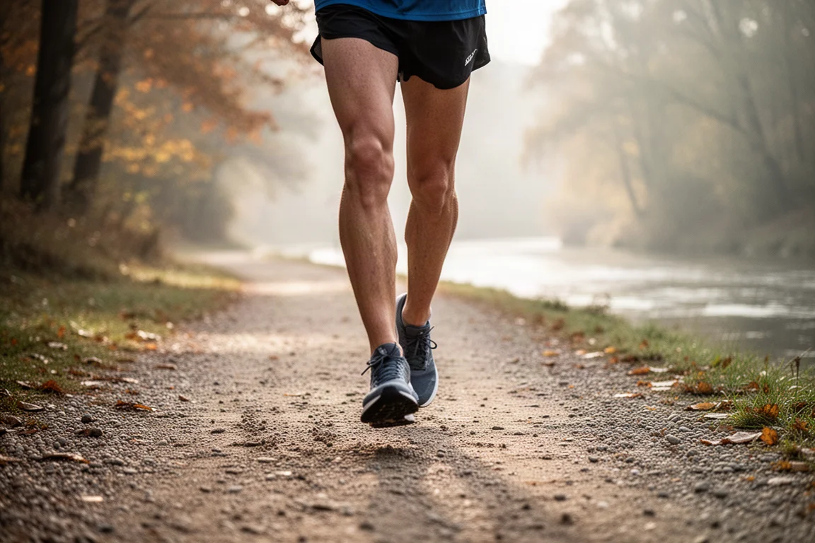 Trail le long d'un chemin riverain compacté avec du gravier sous les pieds