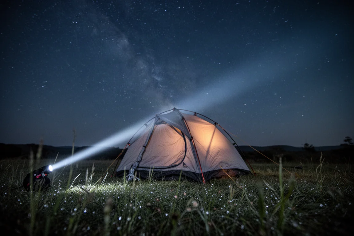 Close-up of inflatable sleeping pad baffles and valve in soft directional light