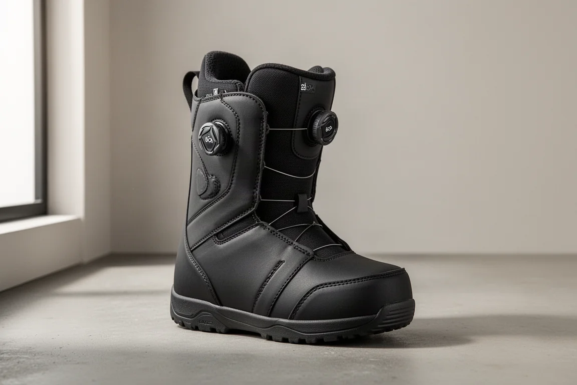 Bota de snowboard 32 Women's Lashed Double Boa en ángulo de tres cuartos sobre hormigón